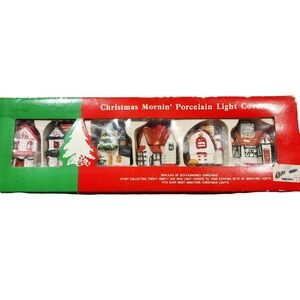 Vintage Christmas Mornin'‎ Porcelain Light Covers Houses Village Box Set of 5